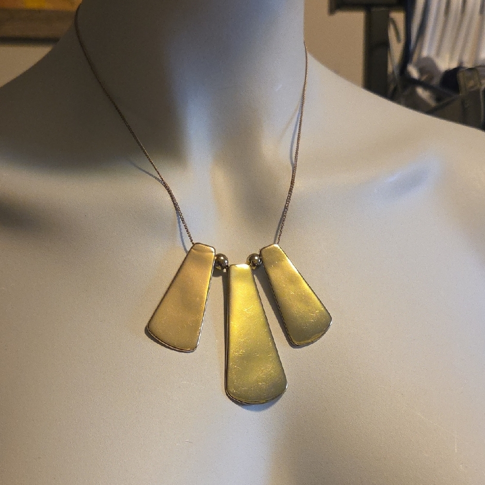 Vintage Gold Tone Geometric Costume Necklace